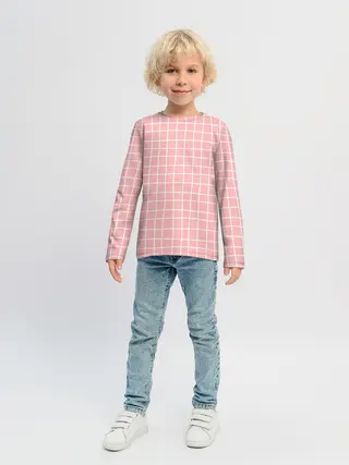 Детский лонгслив / Клетка волнистая