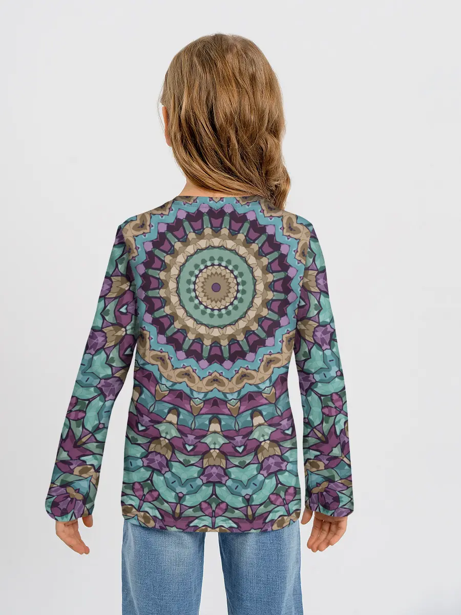 Детский лонгслив / Сиренево-голубой калейдоскоп .