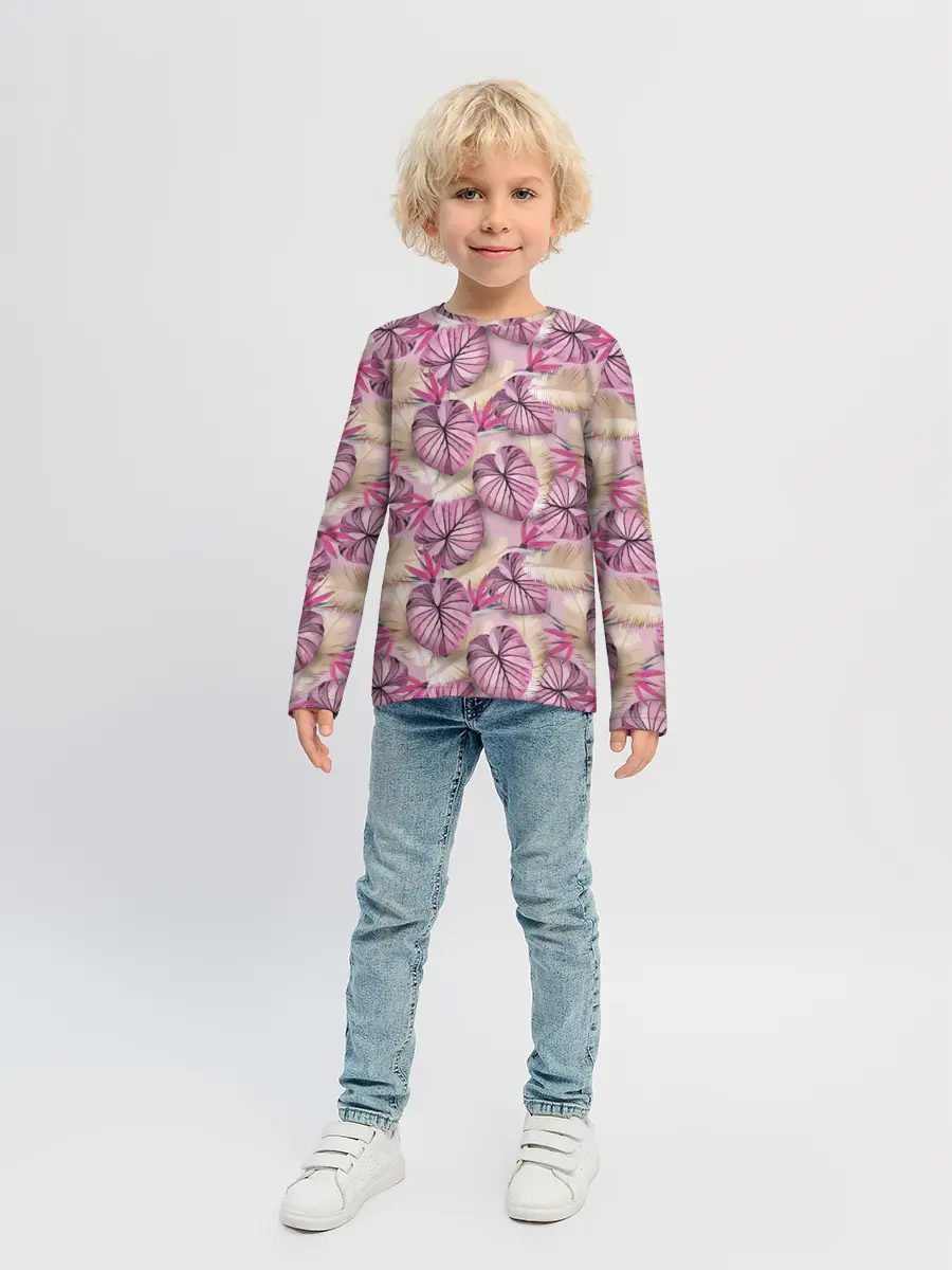 Детский лонгслив / Розовый тропический узор