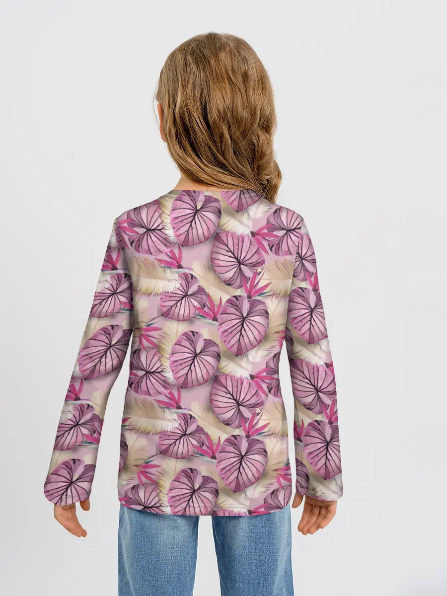 Детский лонгслив / Розовый тропический узор