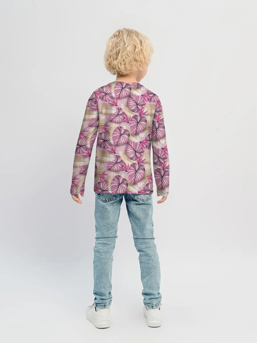 Детский лонгслив / Розовый тропический узор