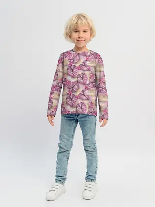 Детский лонгслив / Розовый тропический узор