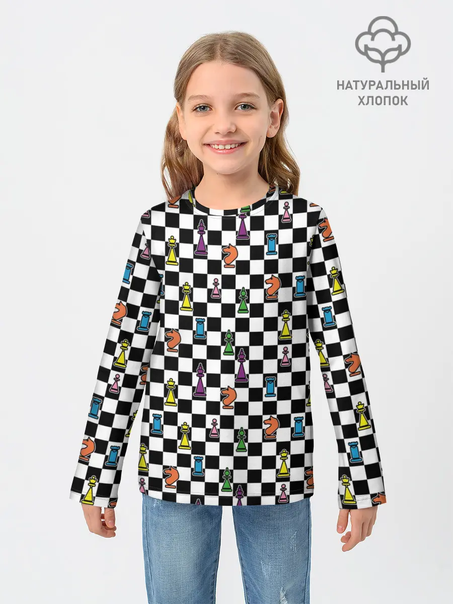 Детский лонгслив / Яркая шахматная доска
