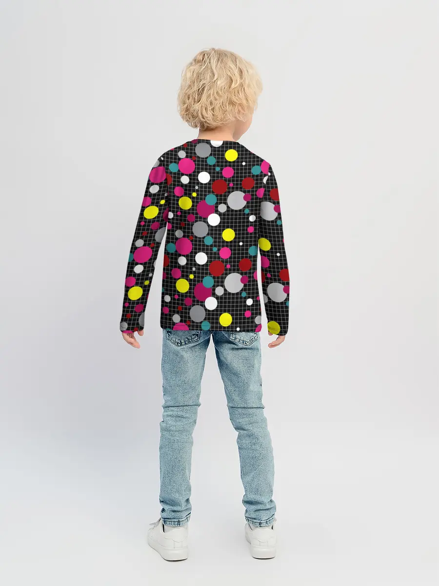 Детский лонгслив / Разноцветный горох на черном
