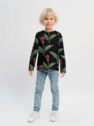 Детский лонгслив / Красные каллы на черном