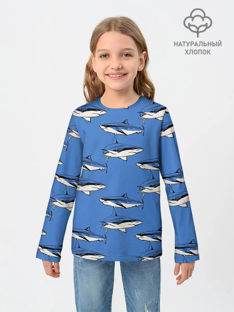 Детский лонгслив / Акулы Паттерн