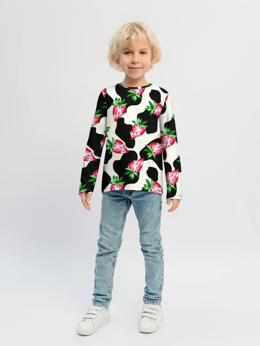 Детский лонгслив / Клубника на коровьей шкуре