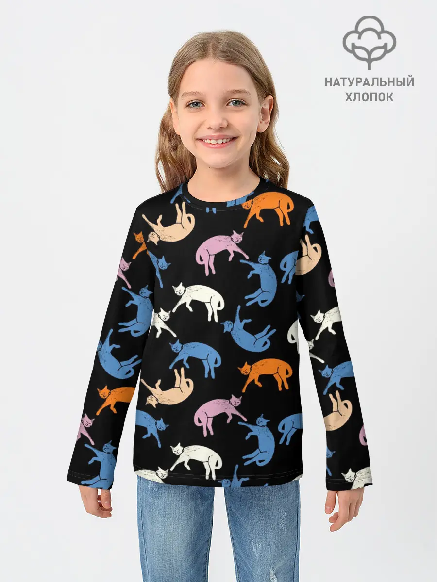 Детский лонгслив / Британские кошки паттерн