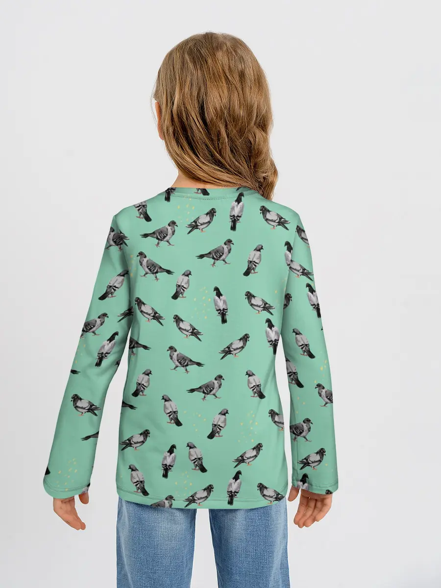 Детский лонгслив / Голуби на зеленом