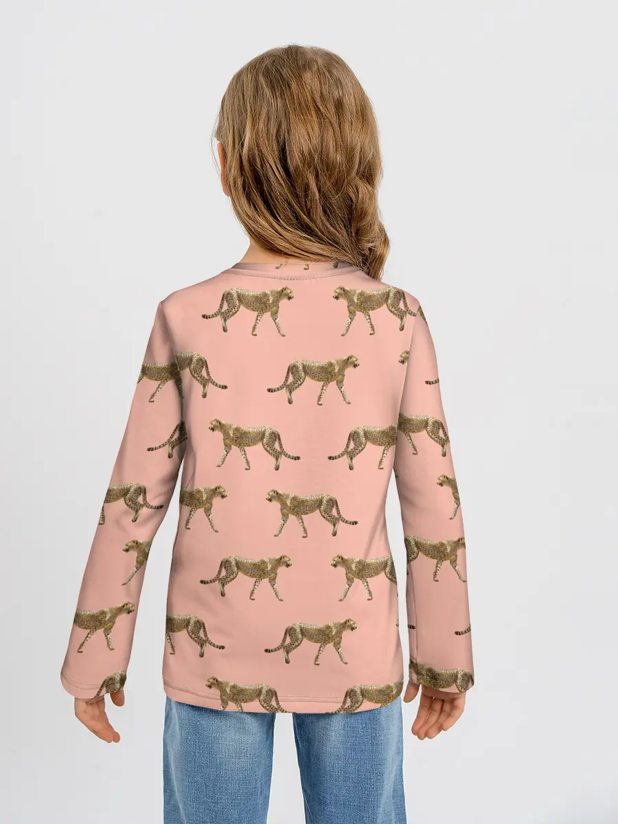 Детский лонгслив / Гепарды на розовом