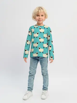 Детский лонгслив / Овечки паттерн на бирюзовом