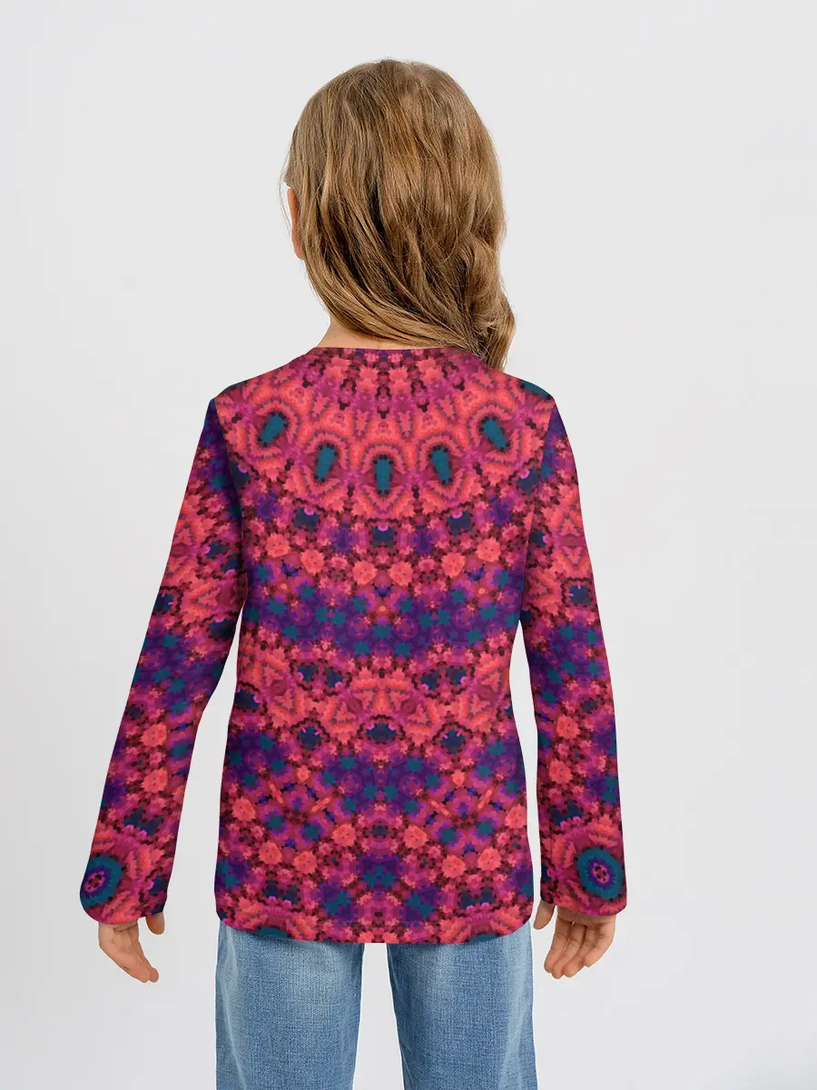 Детский лонгслив / Круглый красный орнамент