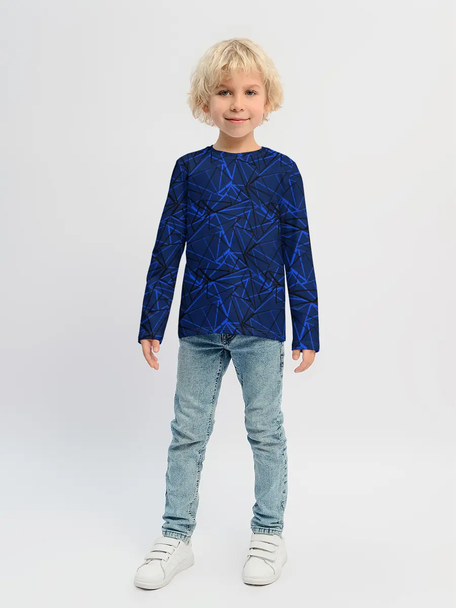 Детский лонгслив / Черно-синий геометрический