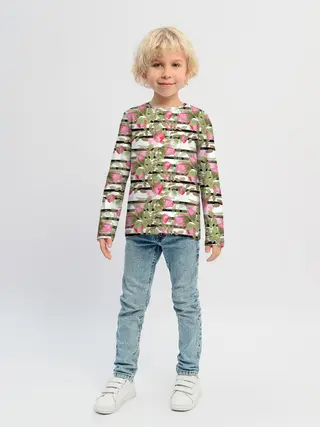 Детский лонгслив / Акварельные розы на полосатом