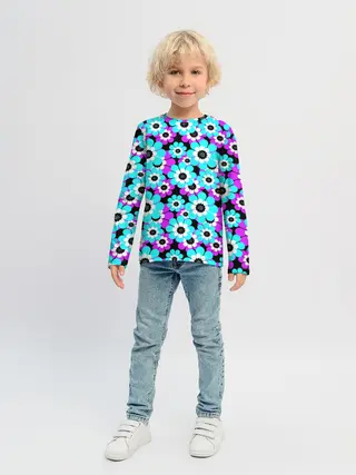 Детский лонгслив / Яркие бирюзовые цветы
