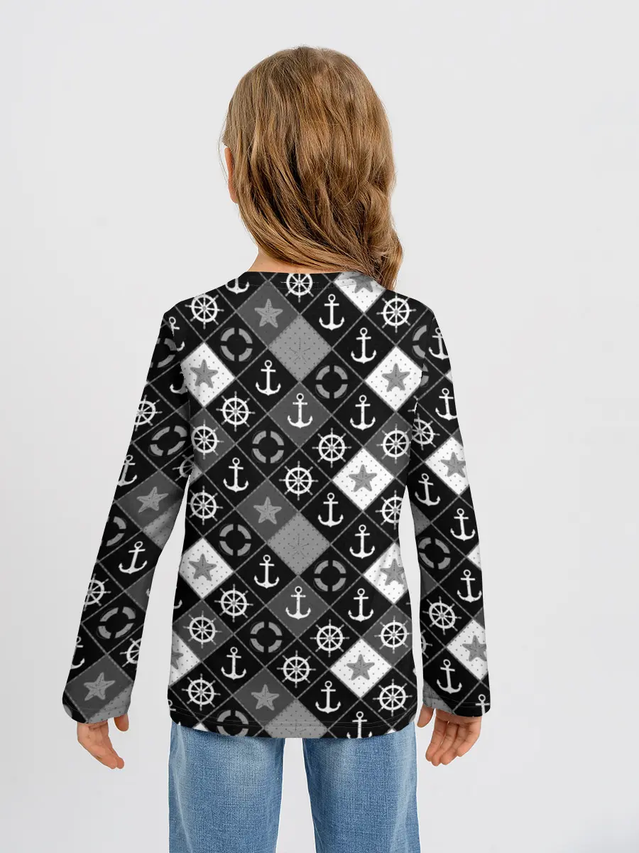 Детский лонгслив / Черно-белый морской плед