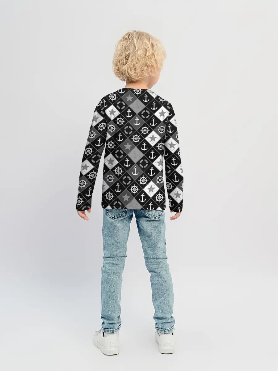 Детский лонгслив / Черно-белый морской плед