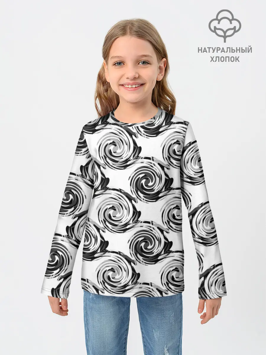 Детский лонгслив / Черно-белый абстрактный узор