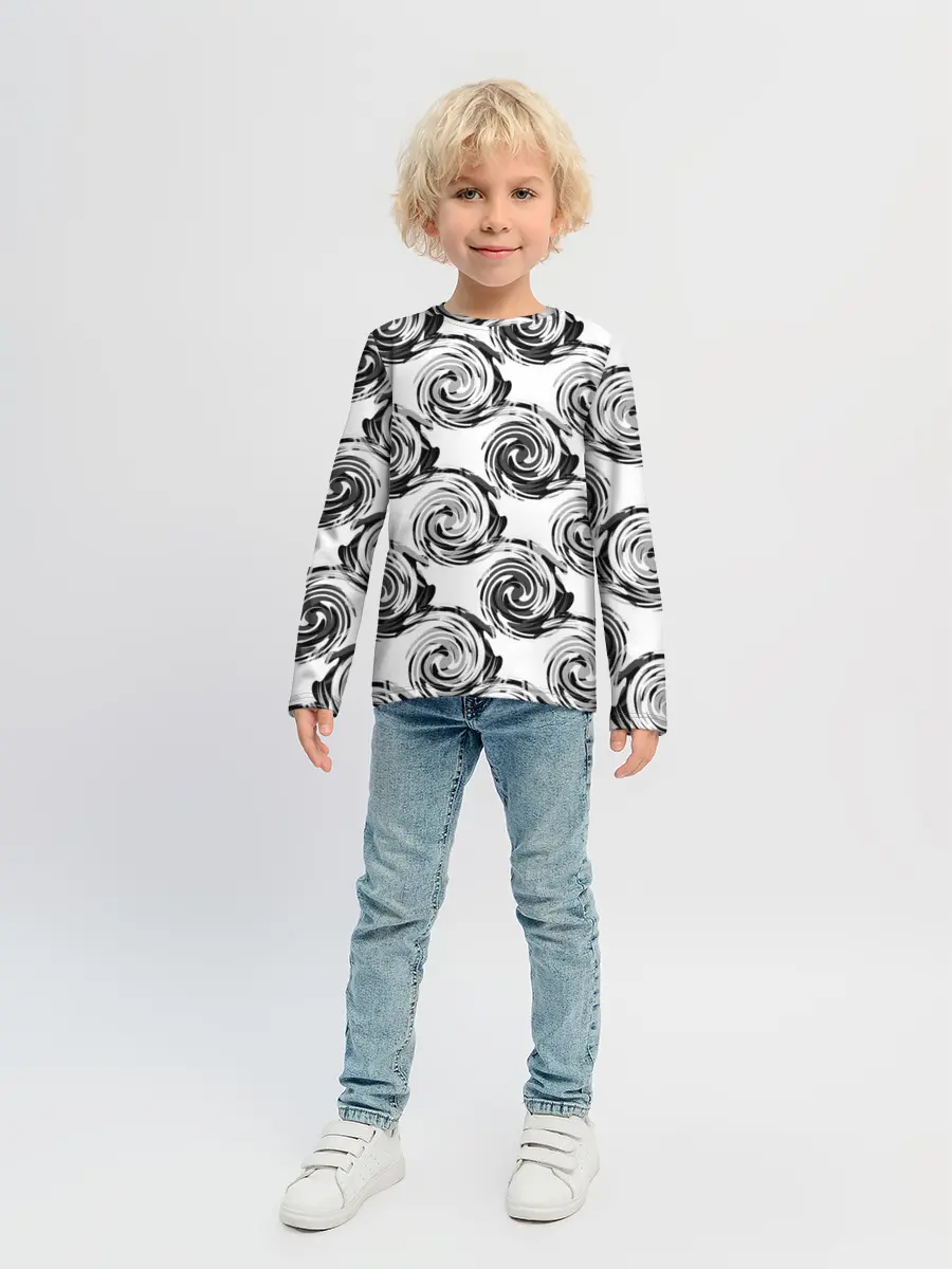 Детский лонгслив / Черно-белый абстрактный узор