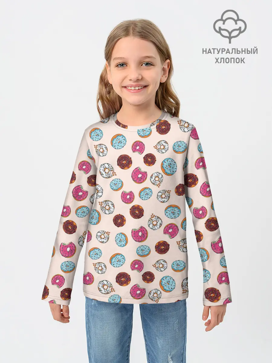 Детский лонгслив / Пончики донаты паттерн