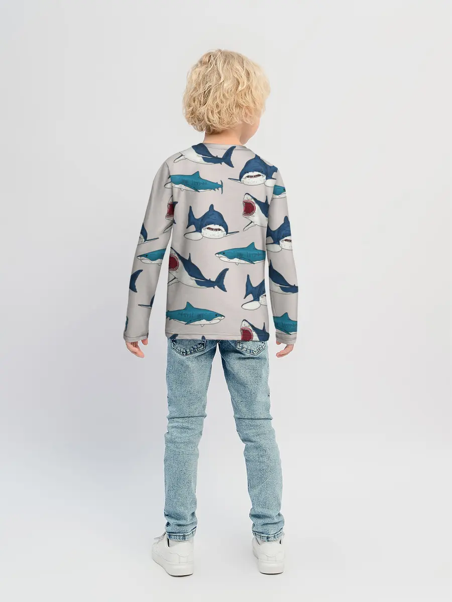 Детский лонгслив / Кровожадные акулы паттерн