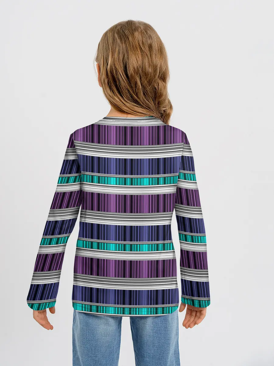 Детский лонгслив / Бирюзово-сиреневый полосатый