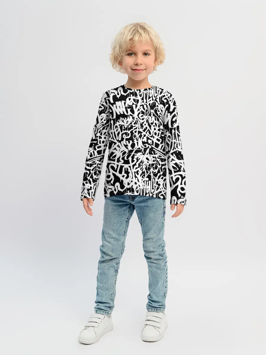 Детский лонгслив / Graffiti white on black