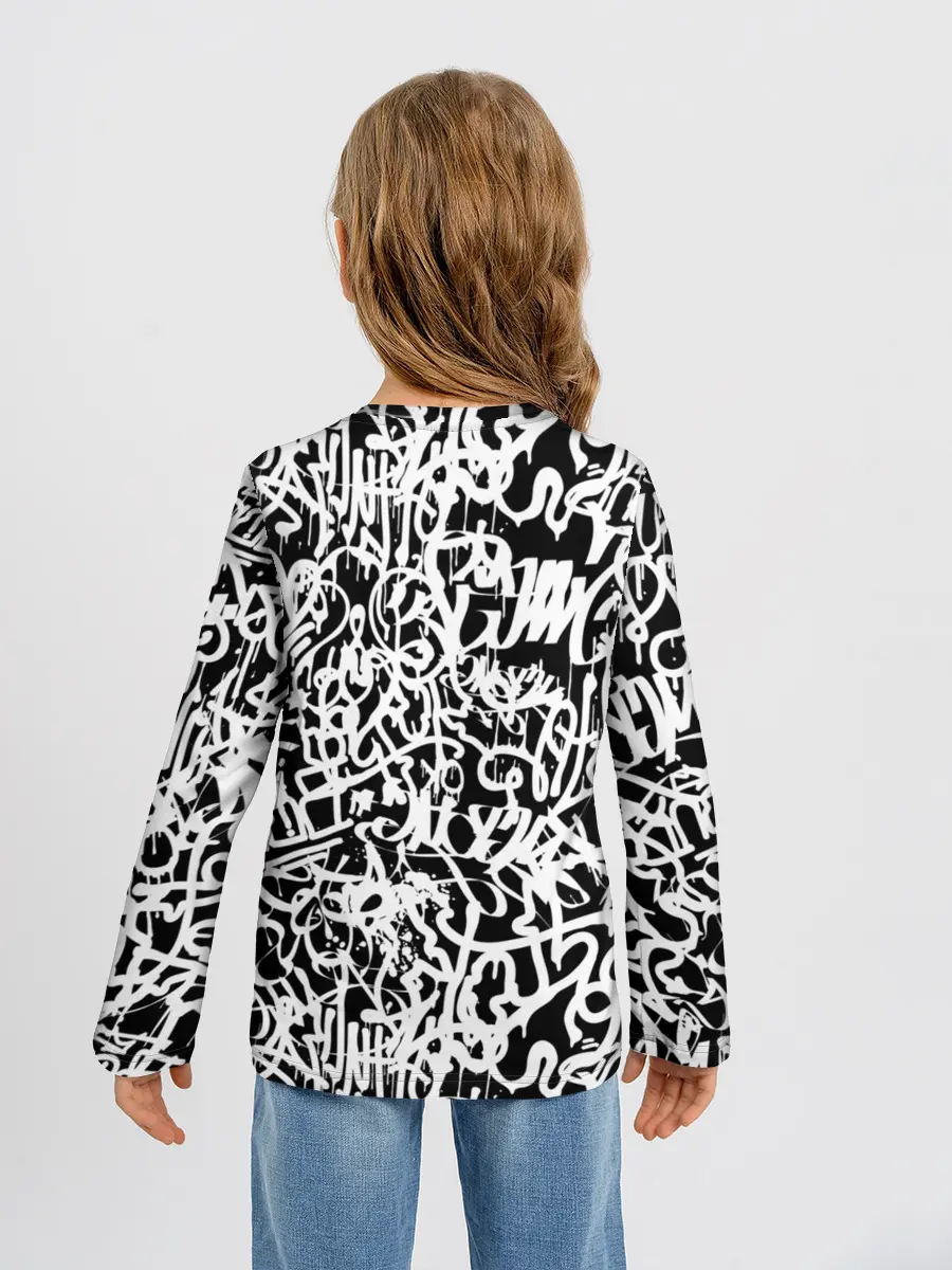 Детский лонгслив / Graffiti white on black