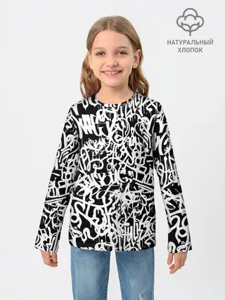 Детский лонгслив / Graffiti white on black