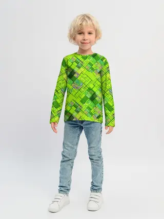 Детский лонгслив / Ярко-зеленый абстрактный узор