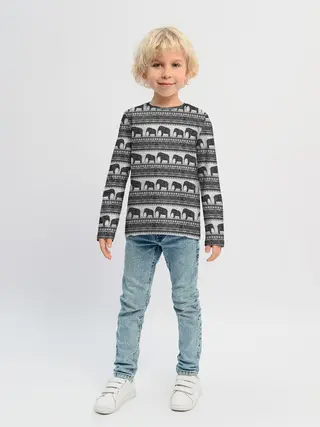 Детский лонгслив / Черно-белый узор слоны