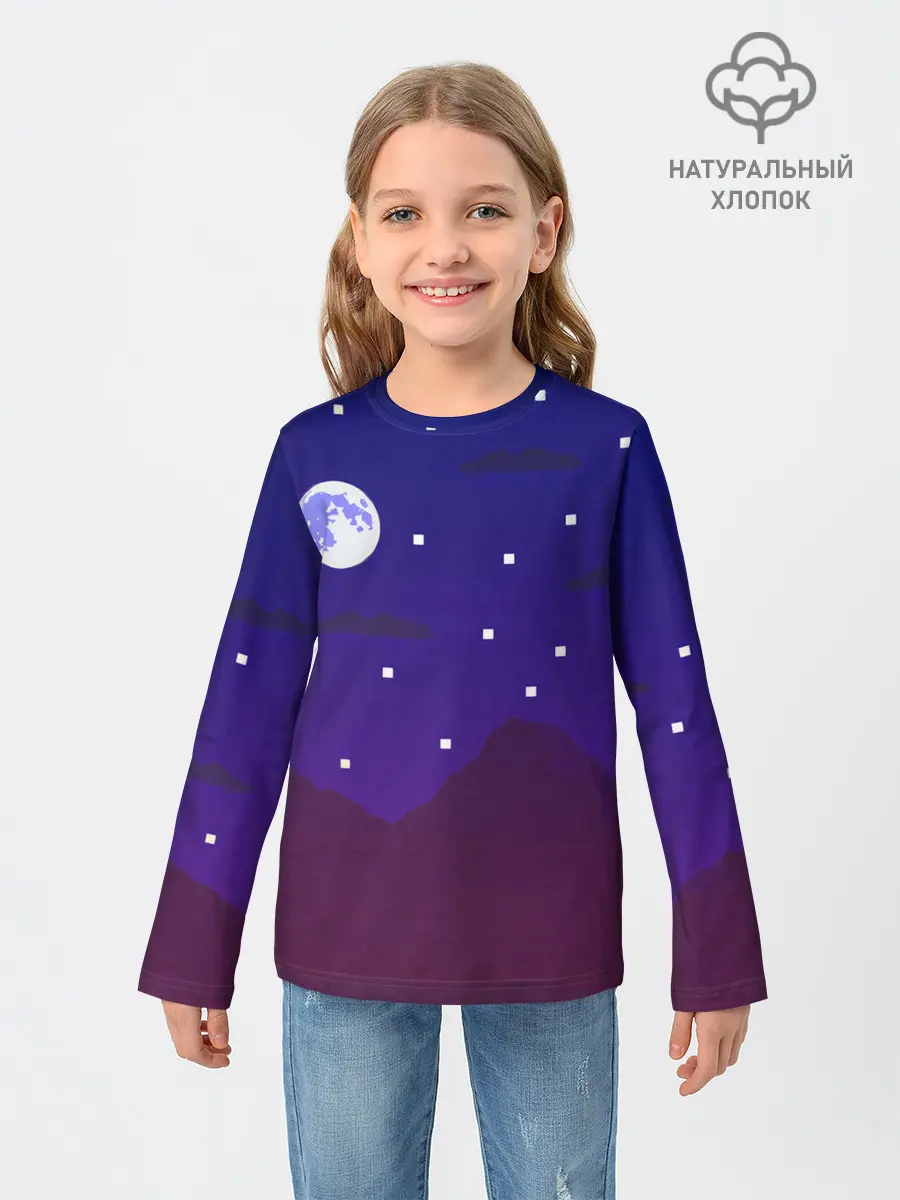Детский лонгслив / Пиксельная ночь | 8 bit