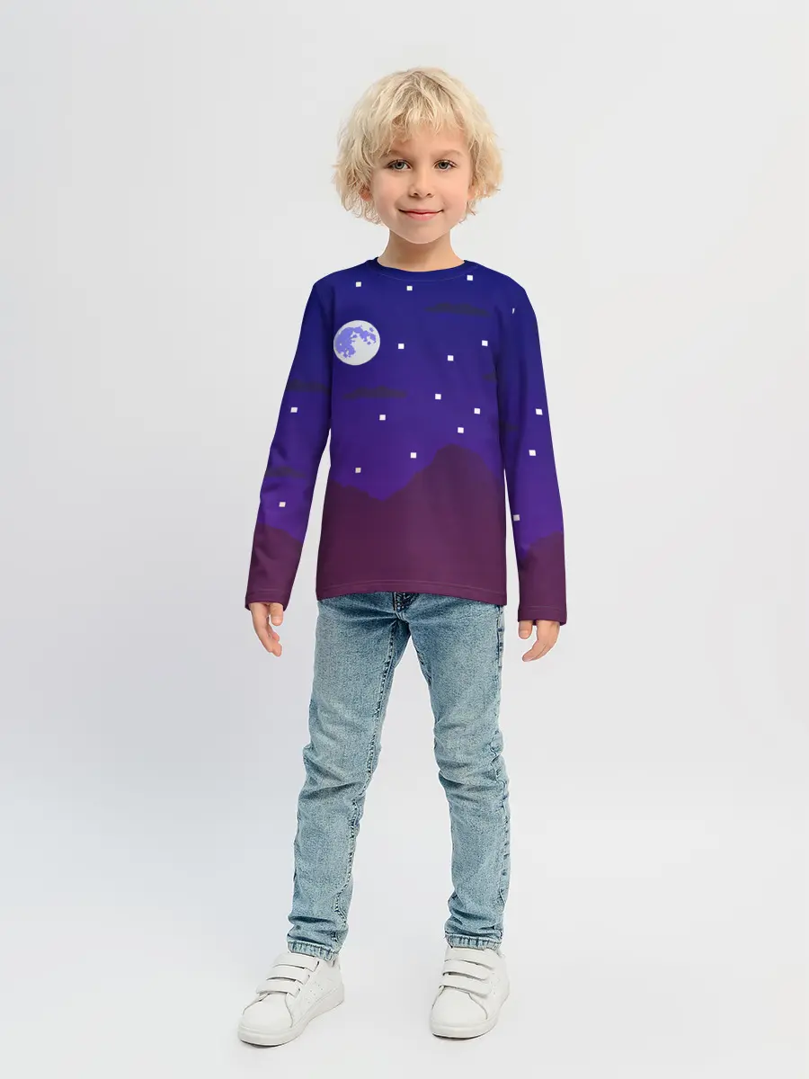 Детский лонгслив / Пиксельная ночь | 8 bit