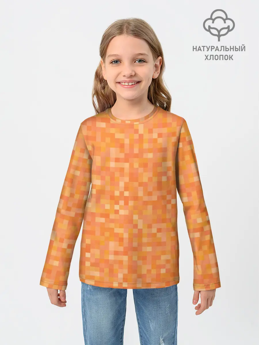 Детский лонгслив / Оранжевая пиксель абстракция
