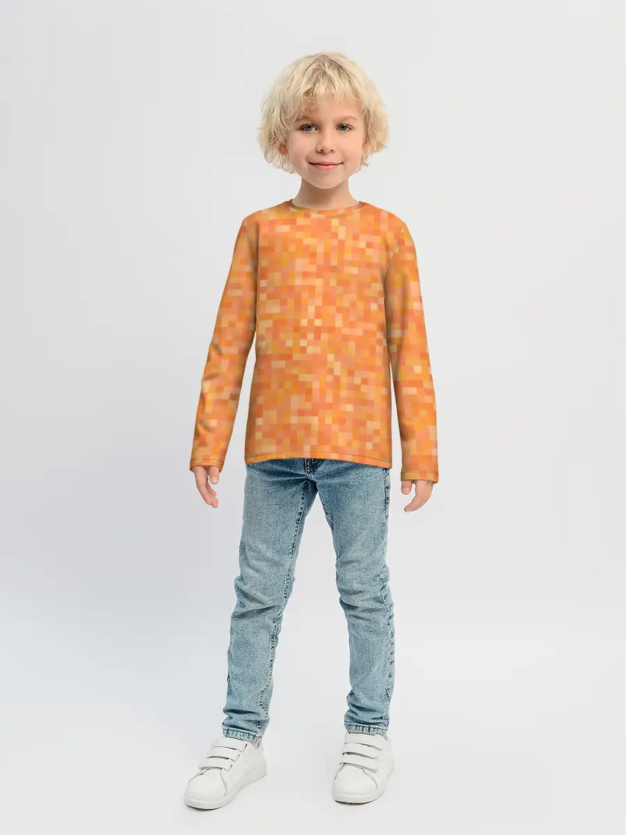 Детский лонгслив / Оранжевая пиксель абстракция