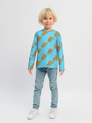 Детский лонгслив / Пицца паттерн на голубом