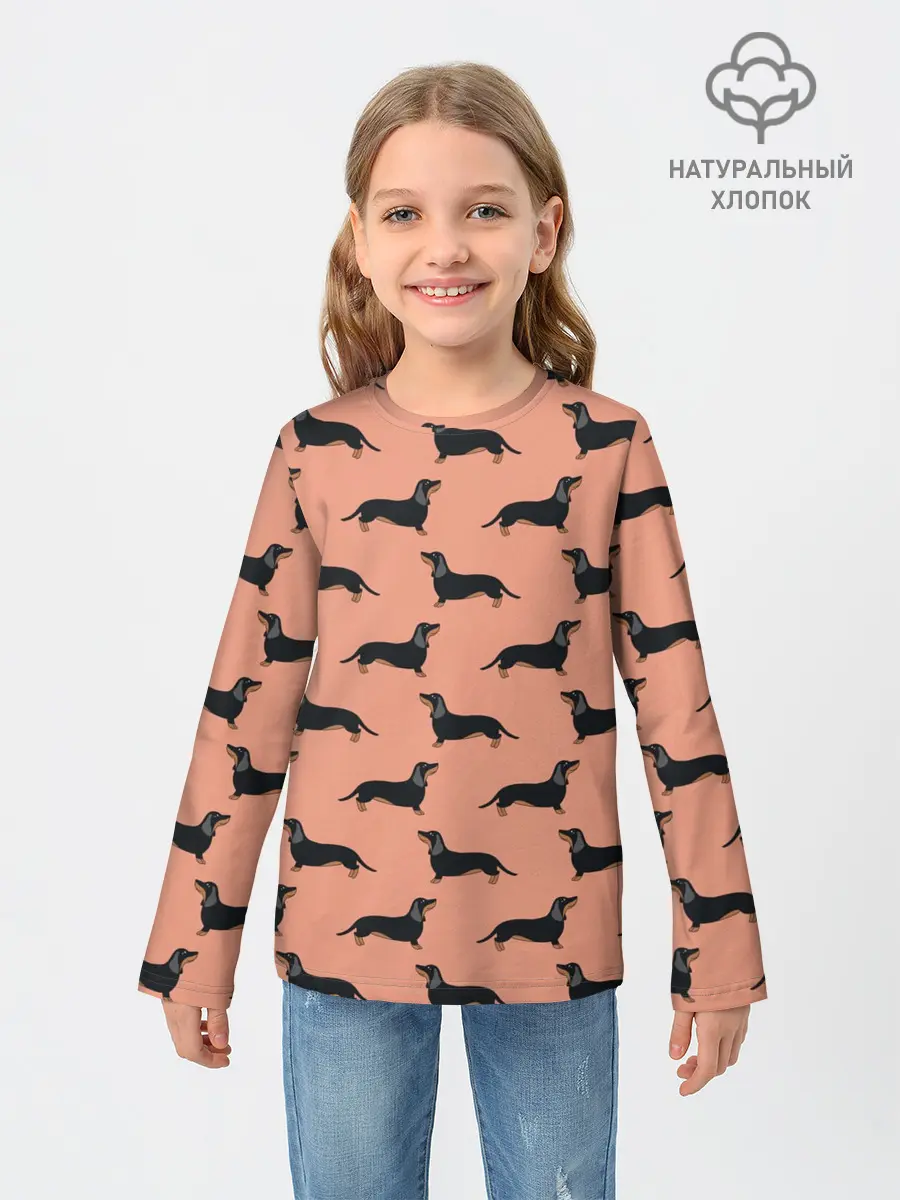 Детский лонгслив / Таксы паттерн