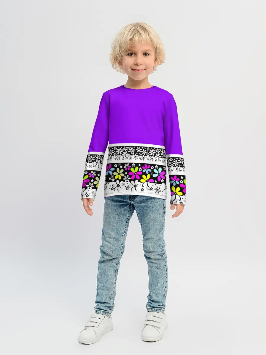 Детский лонгслив / Яркий фиолетовый цветочный