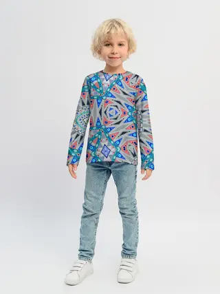 Детский лонгслив / Серо-синий абстрактный узор