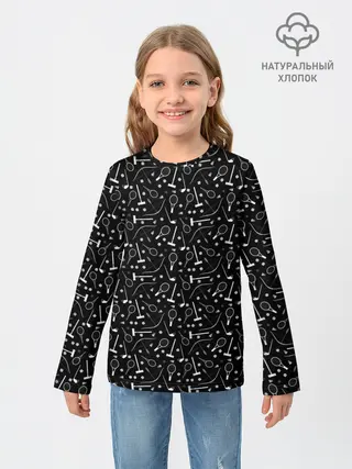 Детский лонгслив / Черно-белый спортивный узор