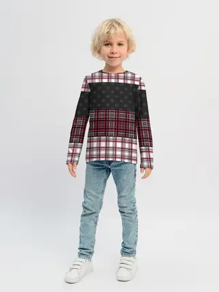 Детский лонгслив / Комбинированный красно-серый