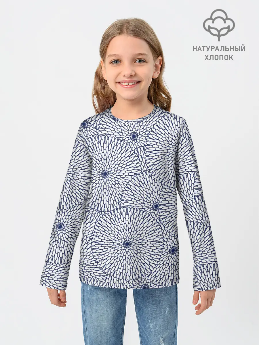Детский лонгслив / БЕЛЫЕ ХРИЗАНТЕМЫ | ПАТТЕРН