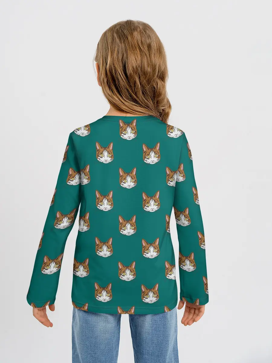 Детский лонгслив / Рыжий кот паттерн