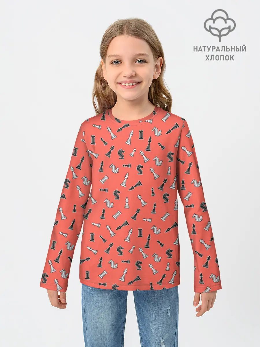 Детский лонгслив / Шахматы паттерн