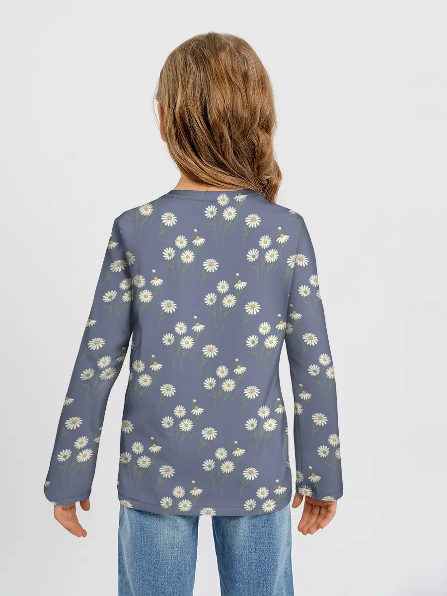 Детский лонгслив / Ромашки на сером паттерн