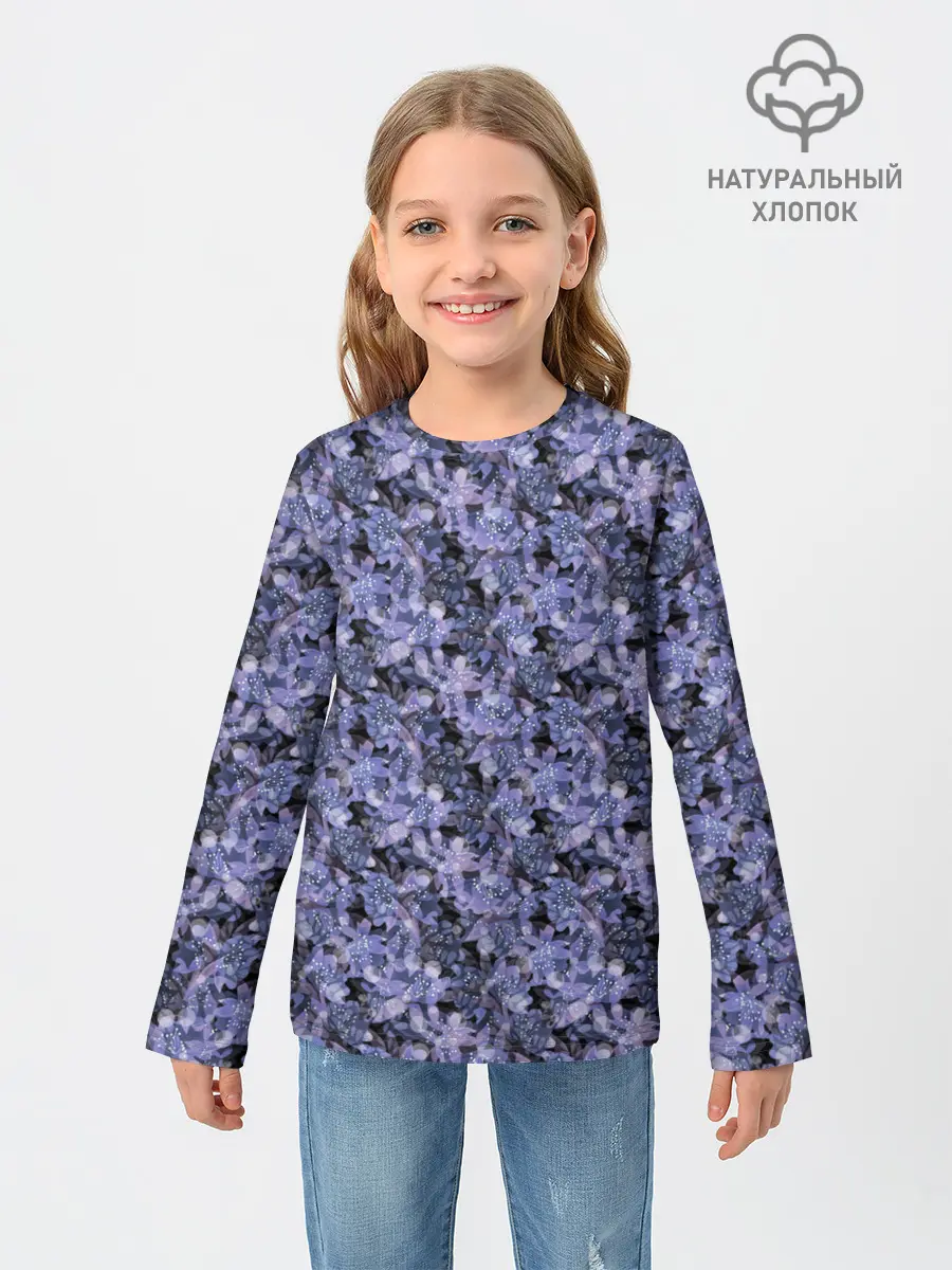 Детский лонгслив / Сине-фиолетовый цветочный узор