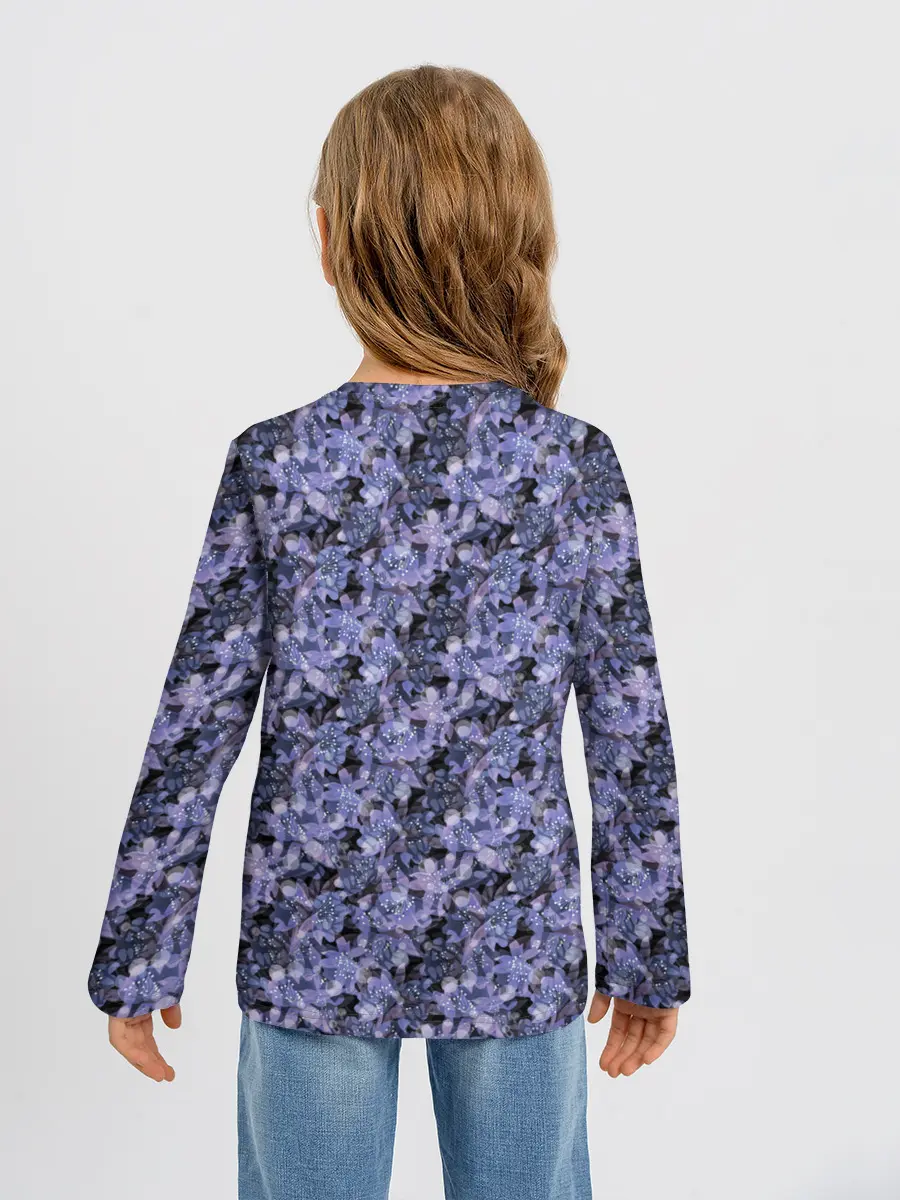 Детский лонгслив / Сине-фиолетовый цветочный узор