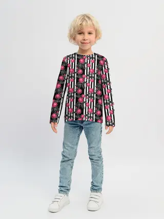 Детский лонгслив / акварельные розы на полосатом