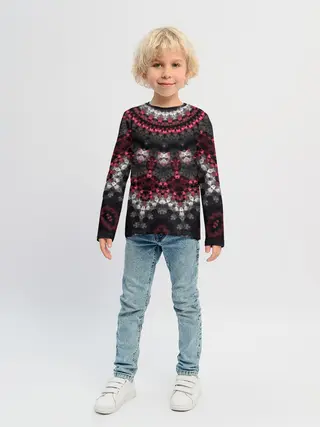Детский лонгслив / Красно-черный мозаичный узор