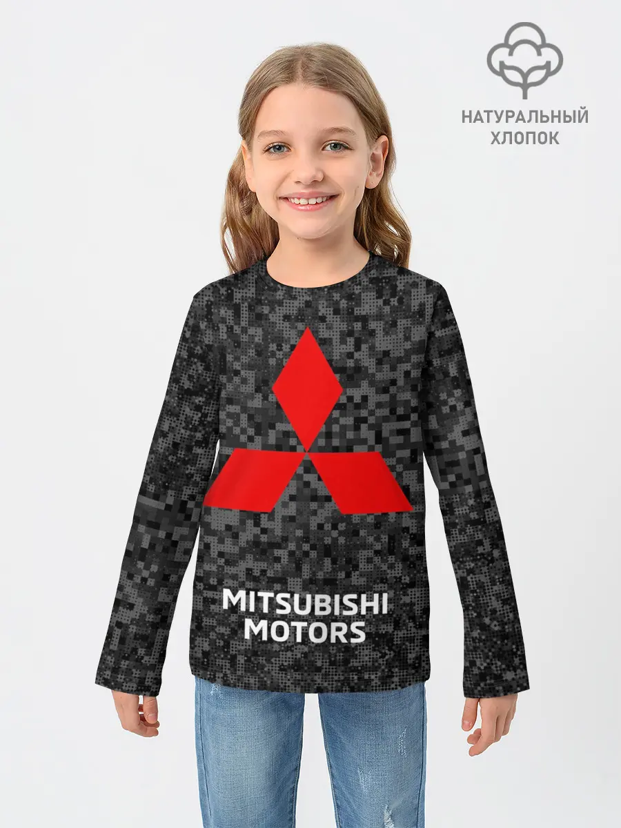 Детский лонгслив / Митсубиси | Черный камуфляж